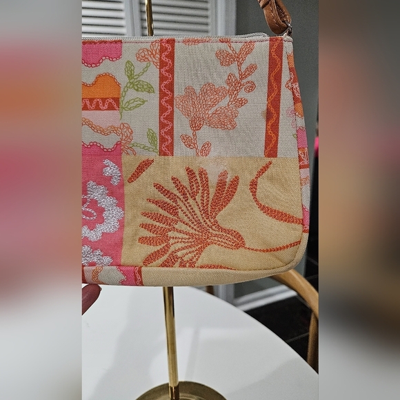 TALBOTS Cotton/linen Mini Bag W/ Patchwork Design In Vibrant Pink/green Multi. - Picture 3 of 13